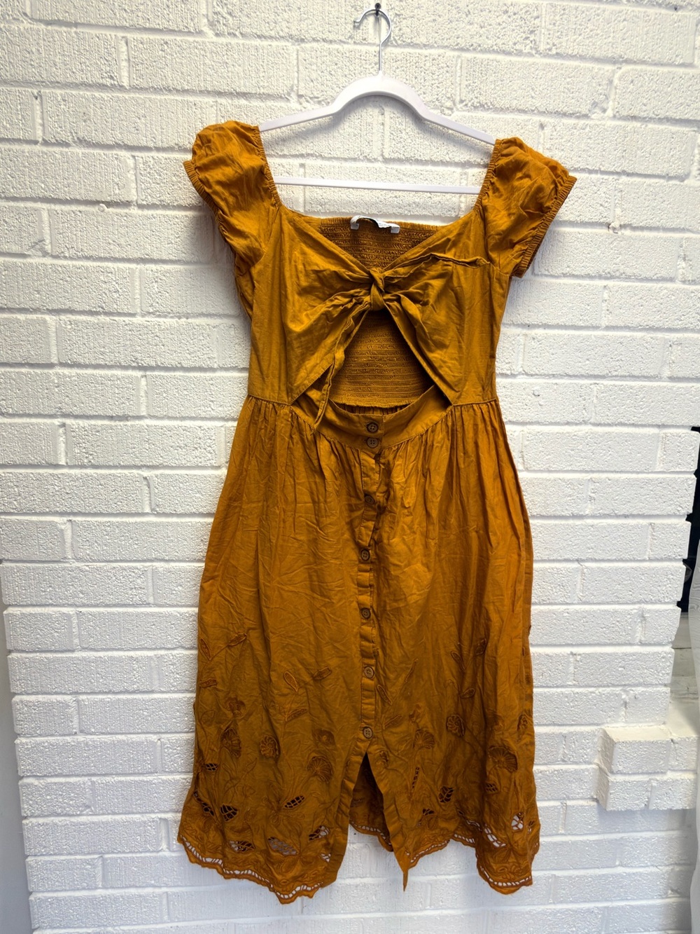 Zara Mustard Tie-Front Midi Dress